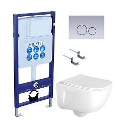 Aquatek Унитаз подвесной Дива AQ2012-00 в комплекте с инсталляцией Standard INS-0000012 с клавишей смыва KDI-0000019 хром матовый и крепления KKI-0000002 – фотография-1